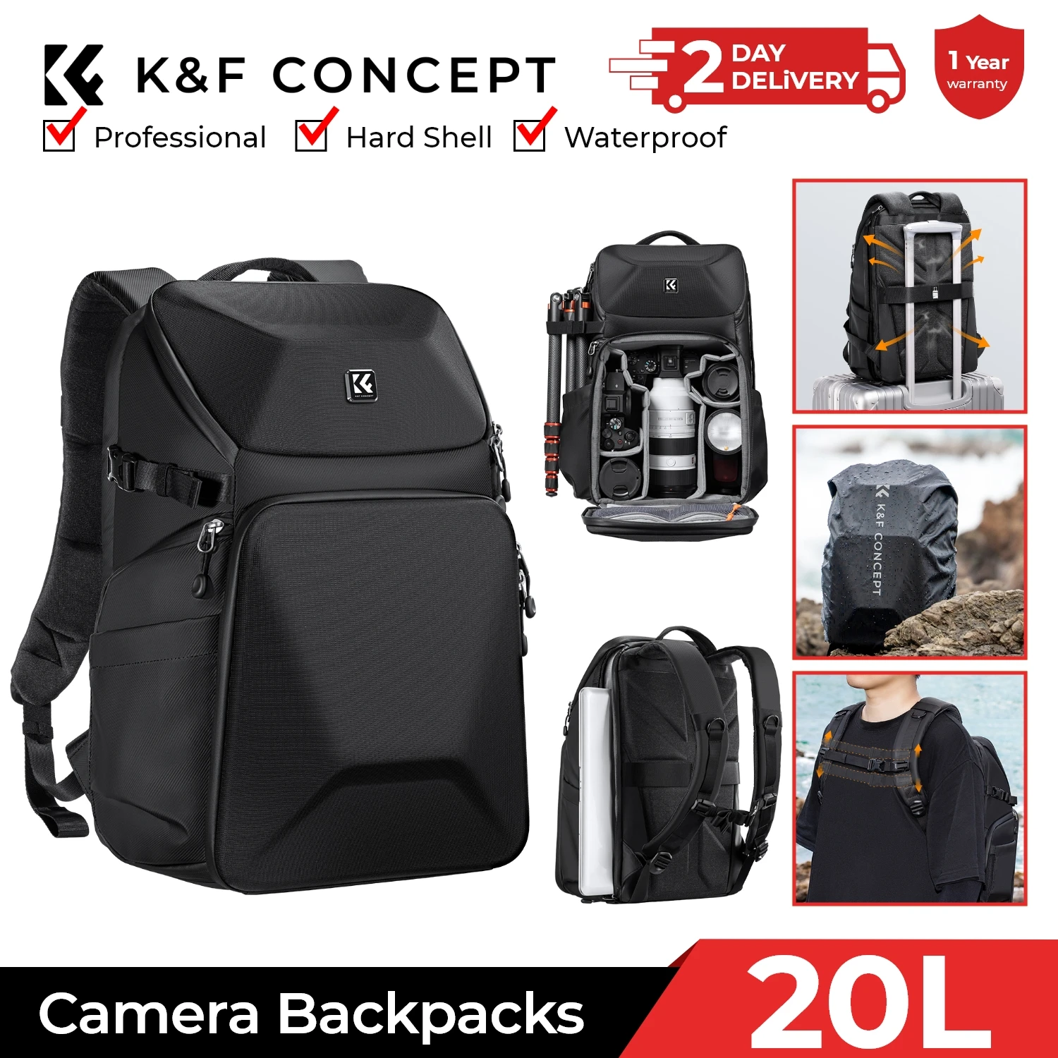 K&F CONCEPT 20L 카메라 백팩 방수 전면 하 - Photography Lighting Equipment Bags 리뷰 및 가격
